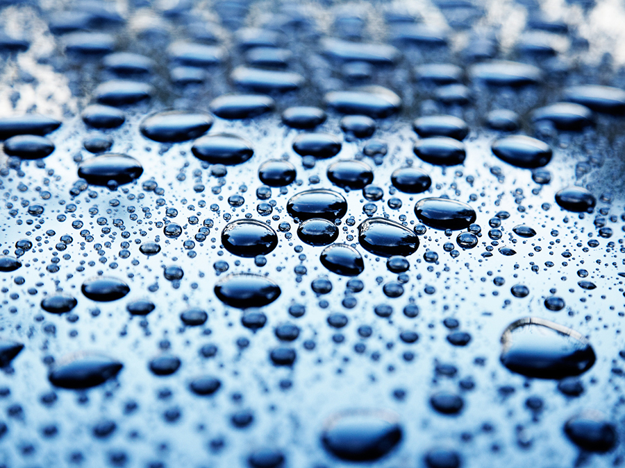 Water droplets on flat surface.